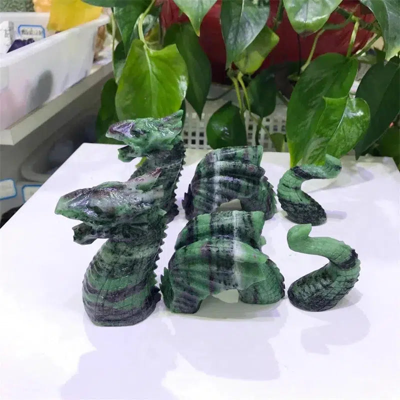 Ruby In Zoisite Crystal 3 Piece Dragon Carving