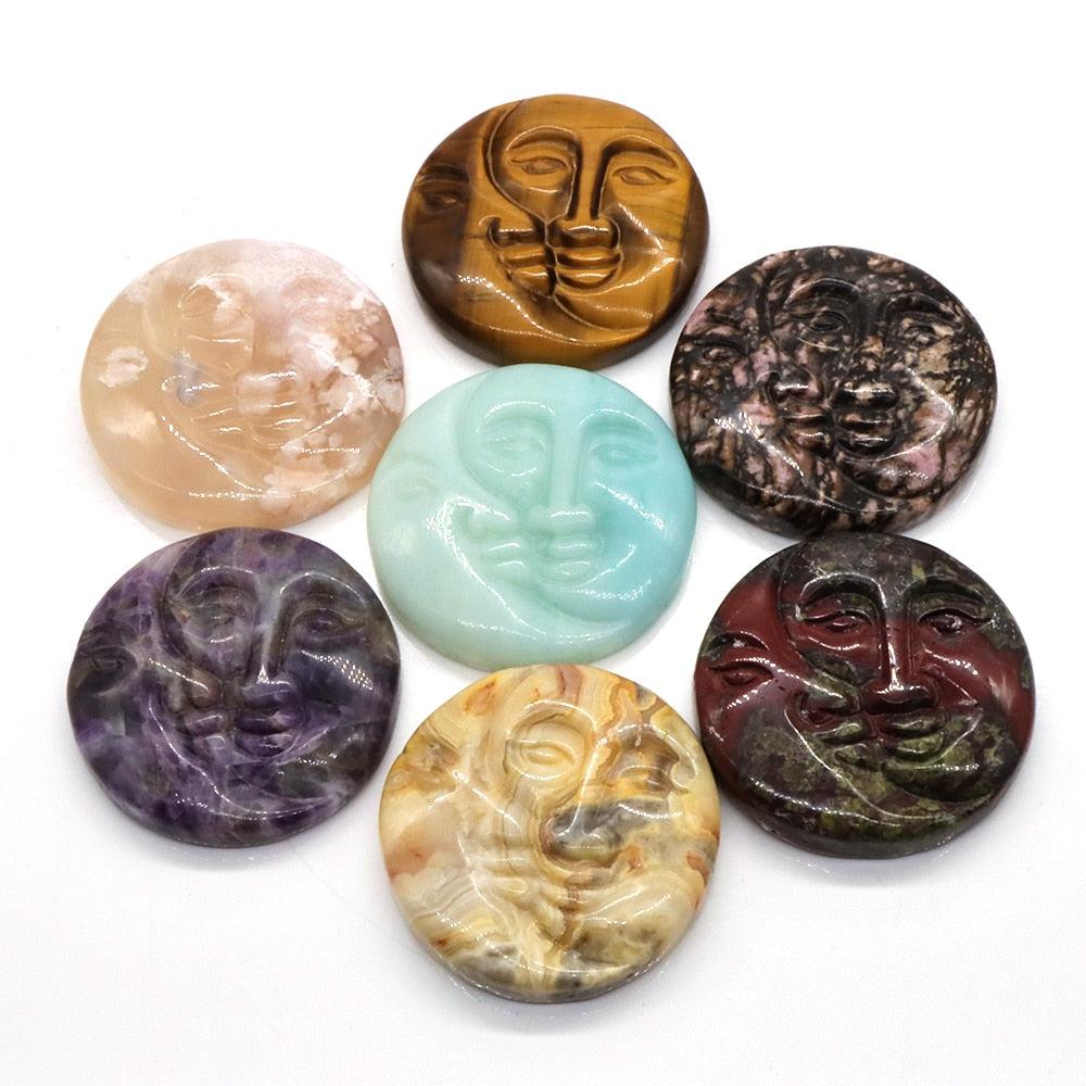 Sun And Moon Face Carved Crystal Palm Stones