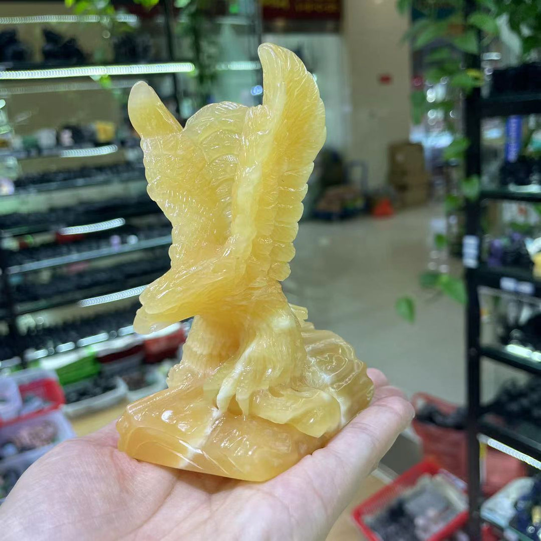 Yellow Calcite Crystal Hand Carved Eagle