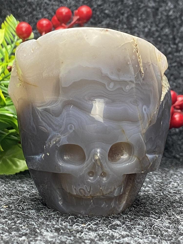 Agate Geode Skull Carving