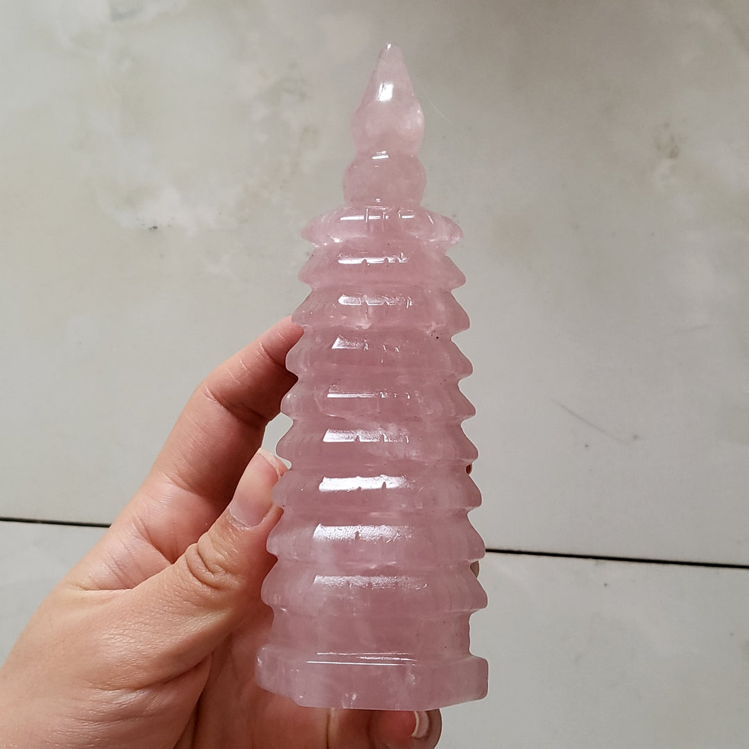 Rose Quartz Crystal Wenchang Style Tower