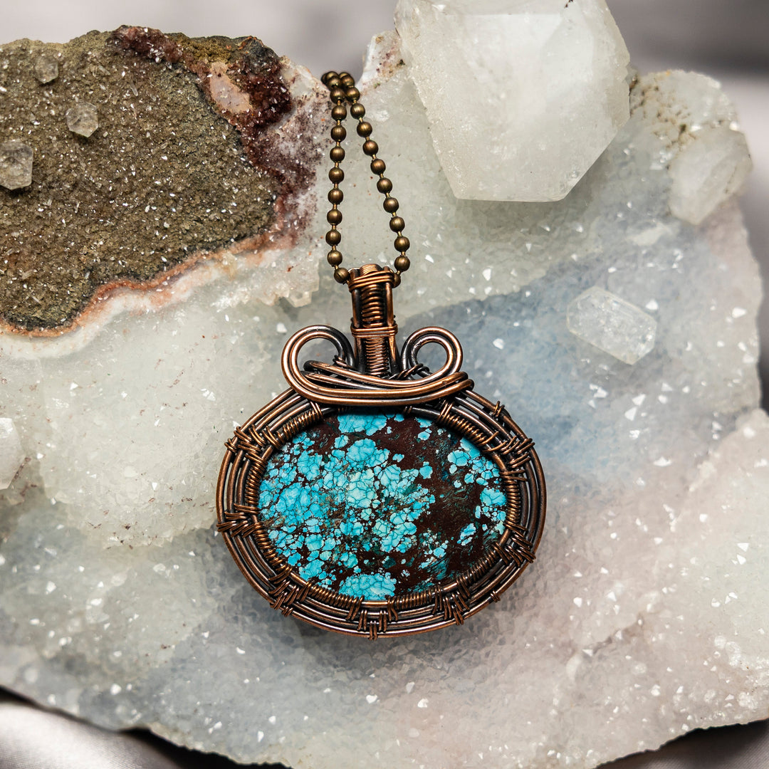 Turquoise Wire Wrap Crystal Pendant-Wire Wraps-Crystal Destiny-Turquoise-2.25"-Crystal Destiny