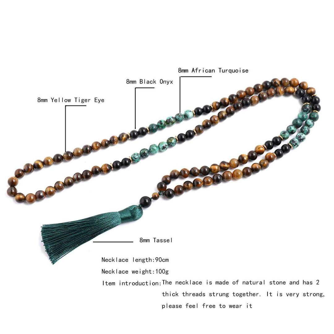 108 Bead Mala Tassel Necklace In Mixed Stones