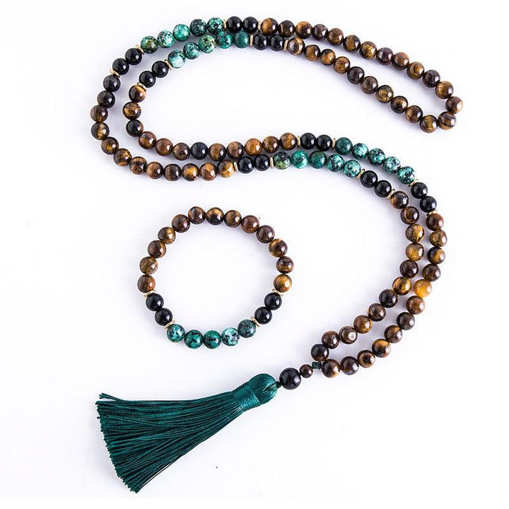 108 Bead Mala Tassel Necklace In Mixed Stones