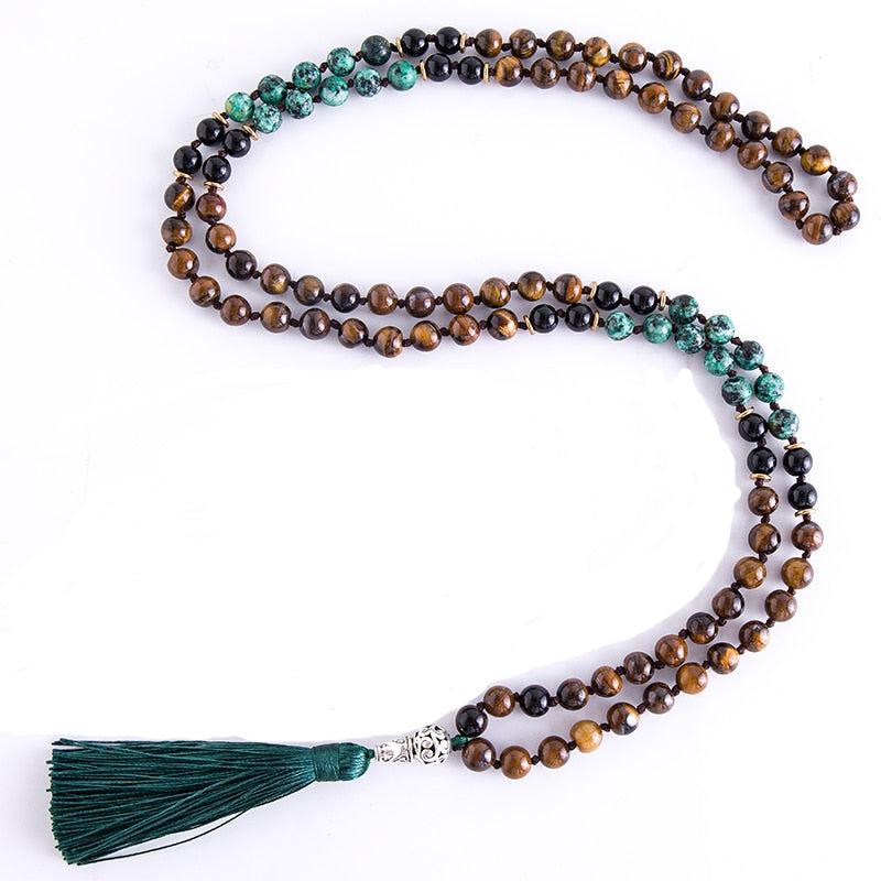 108 Bead Mala Tassel Necklace In Mixed Stones