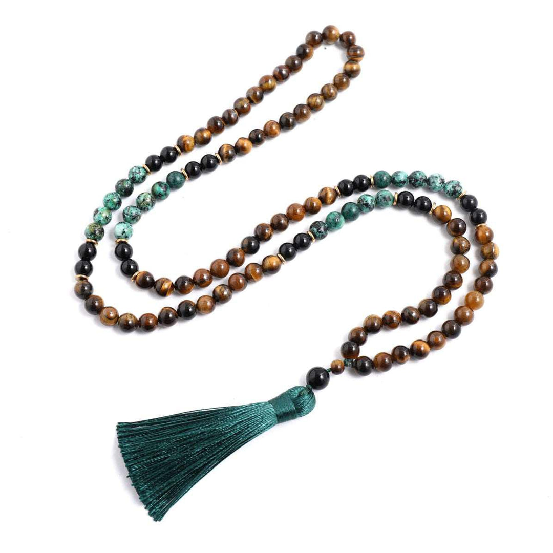 108 Bead Mala Tassel Necklace In Mixed Stones