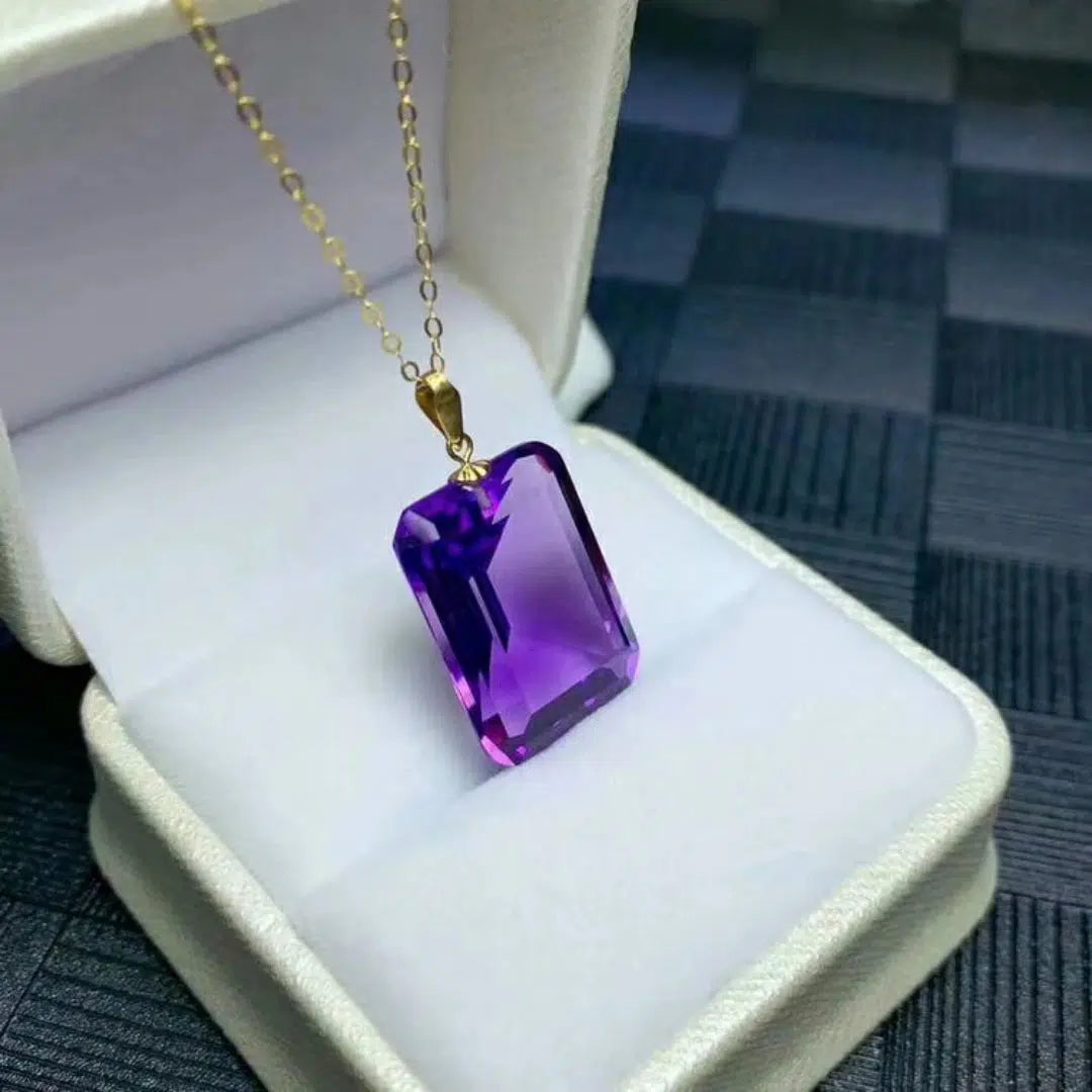 18K Gold Natural Amethyst Pendant Necklace