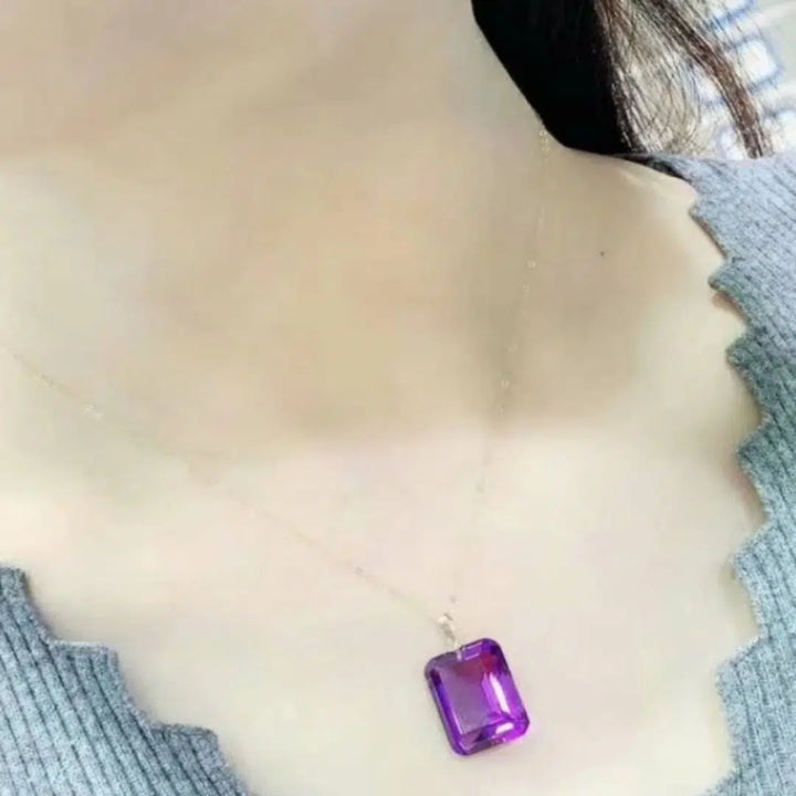 18K Gold Natural Amethyst Pendant Necklace