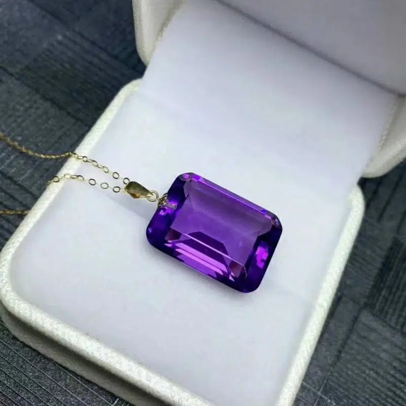 18K Gold Natural Amethyst Pendant Necklace