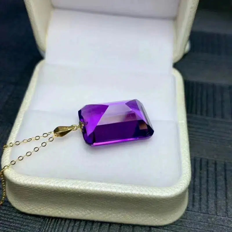 18K Gold Natural Amethyst Pendant Necklace