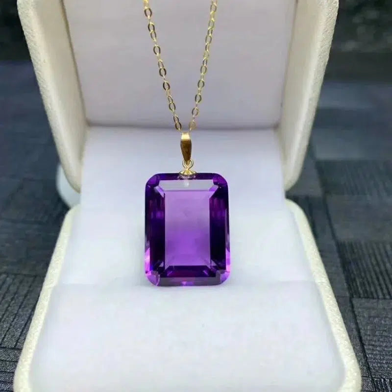 18K Gold Natural Amethyst Pendant Necklace