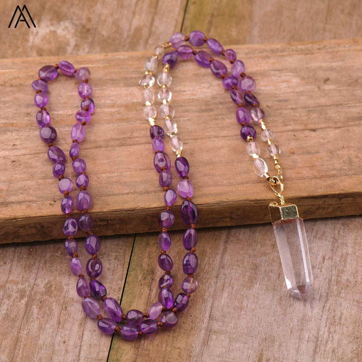 32 Types of Crystal Beaded Necklaces with Quartz Point Guru Stone