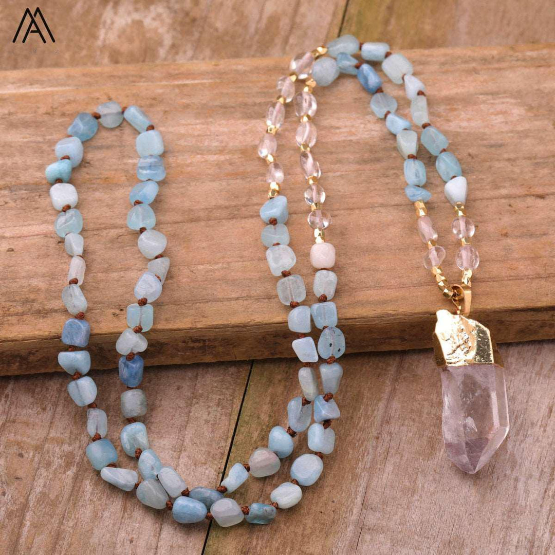 32 Types of Crystal Beaded Necklaces with Quartz Point Guru Stone