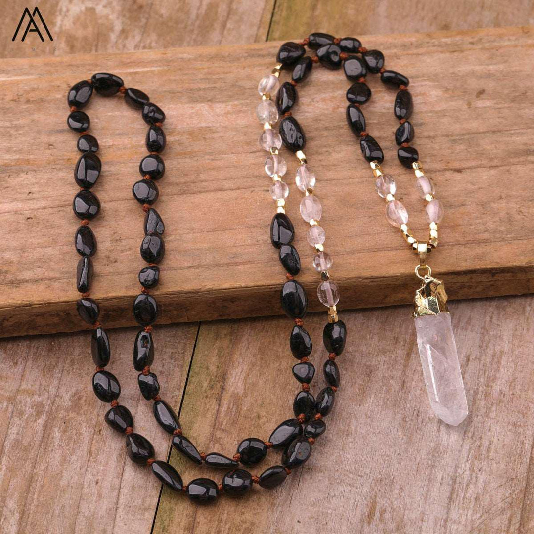 32 Types of Crystal Beaded Necklaces with Quartz Point Guru Stone