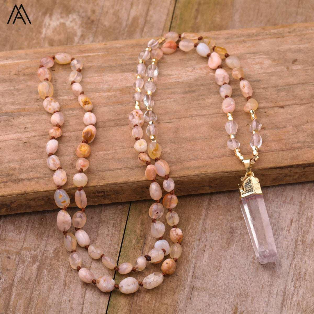 32 Types of Crystal Beaded Necklaces with Quartz Point Guru Stone