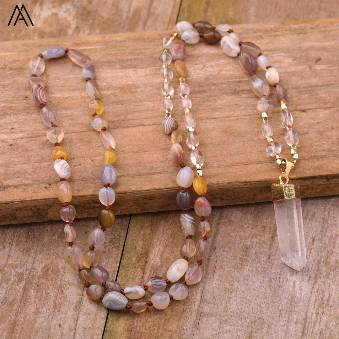 32 Types of Crystal Beaded Necklaces with Quartz Point Guru Stone