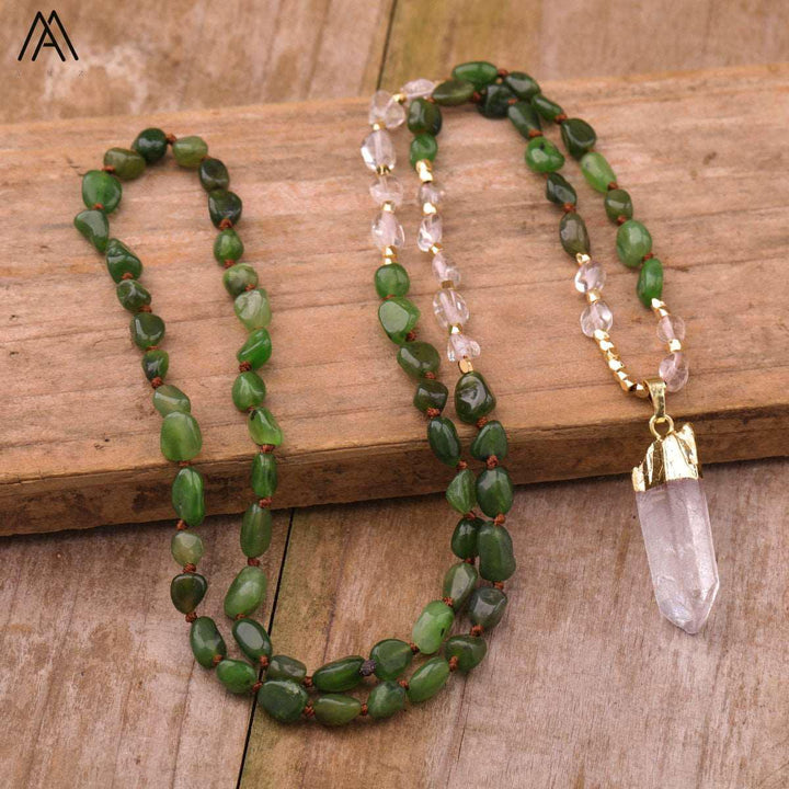 32 Types of Crystal Beaded Necklaces with Quartz Point Guru Stone