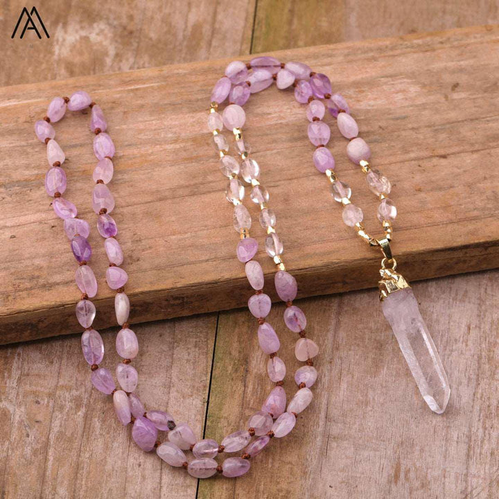 32 Types of Crystal Beaded Necklaces with Quartz Point Guru Stone