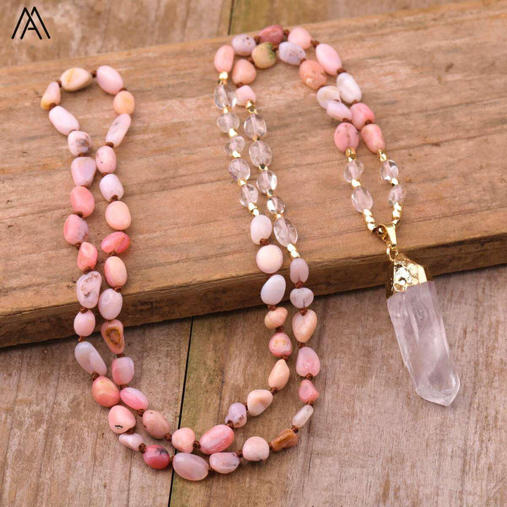 32 Types of Crystal Beaded Necklaces with Quartz Point Guru Stone