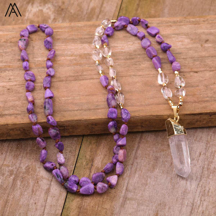 32 Types of Crystal Beaded Necklaces with Quartz Point Guru Stone