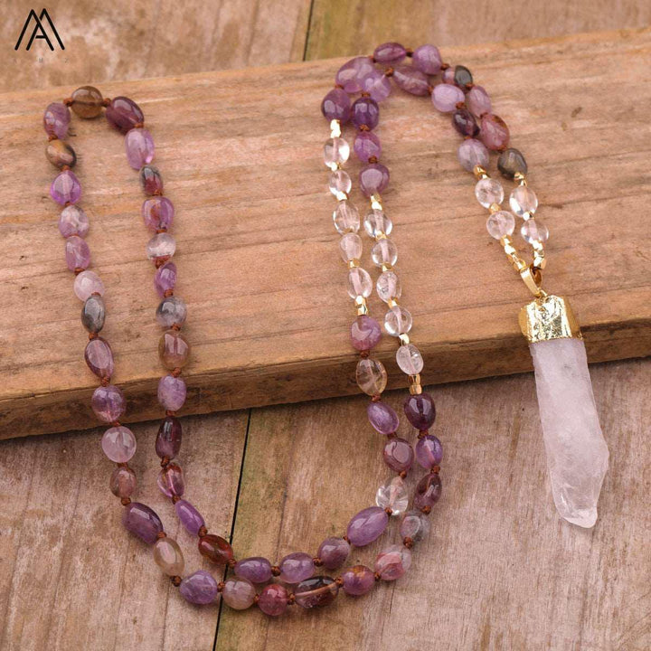 32 Types of Crystal Beaded Necklaces with Quartz Point Guru Stone