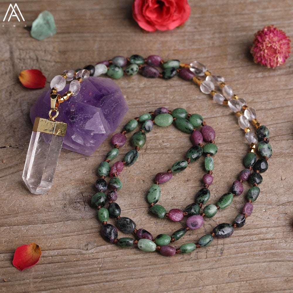 32 Types of Crystal Beaded Necklaces with Quartz Point Guru Stone