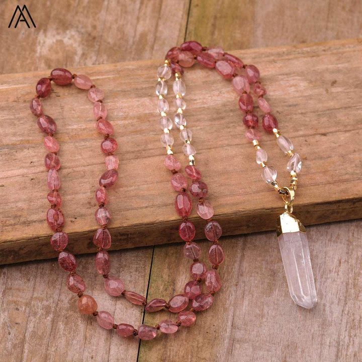 32 Types of Crystal Beaded Necklaces with Quartz Point Guru Stone