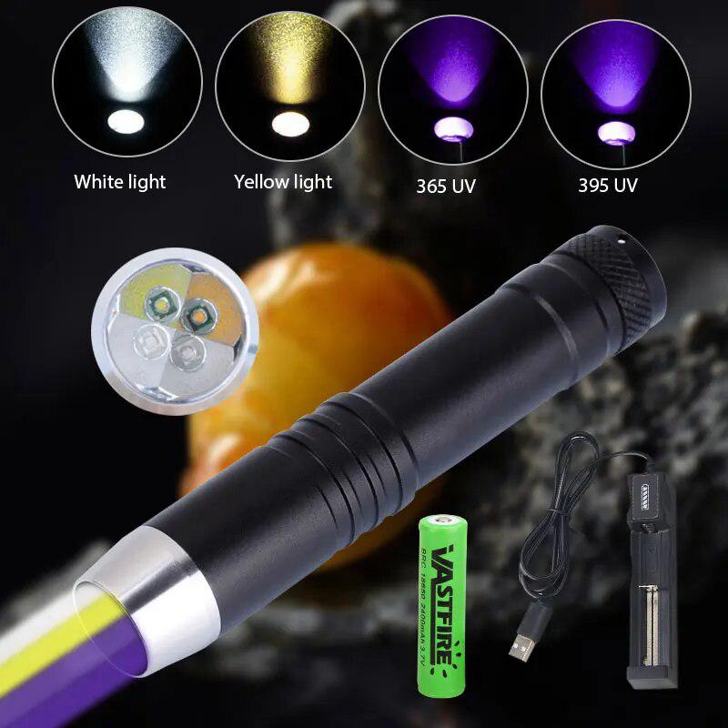 4 Light Source Gemstone Identification UV Flashlight Rechargeable