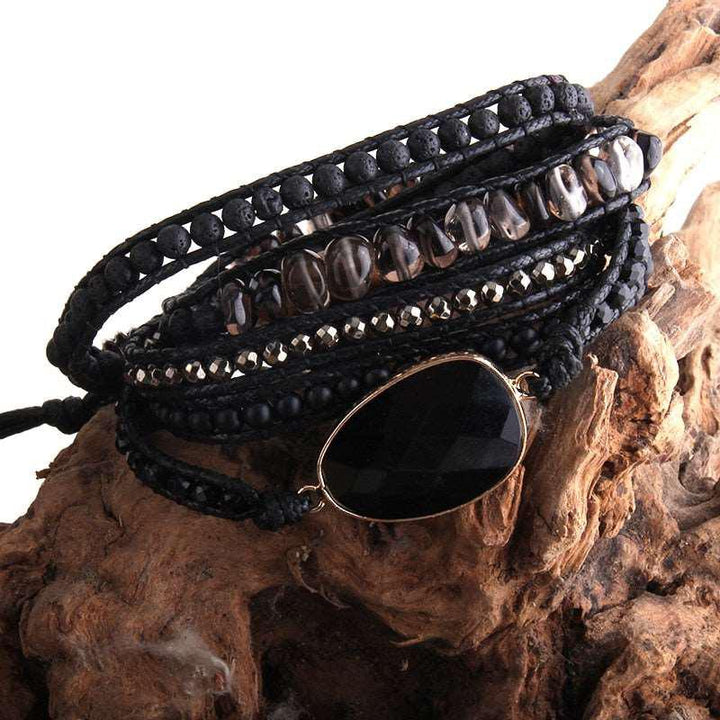 5 Strands Wrap Boho Bracelet with Mixed Natural Stones