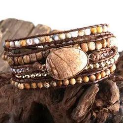 5 Strands Wrap Boho Bracelet with Mixed Natural Stones