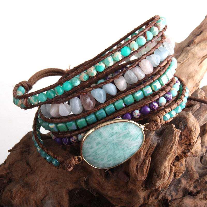 5 Strands Wrap Boho Bracelet with Mixed Natural Stones