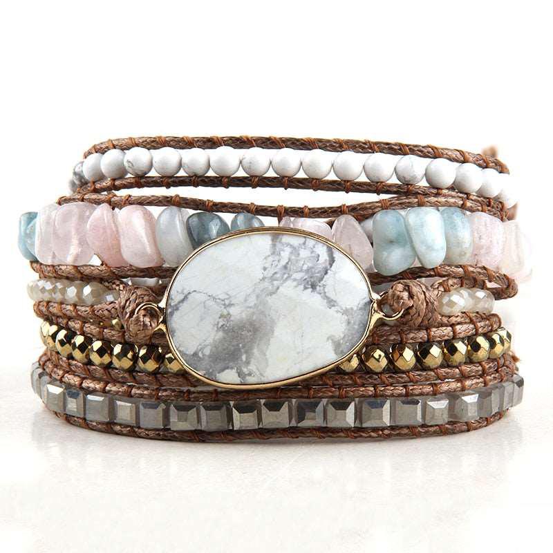 5 Strands Wrap Boho Bracelet with Mixed Natural Stones