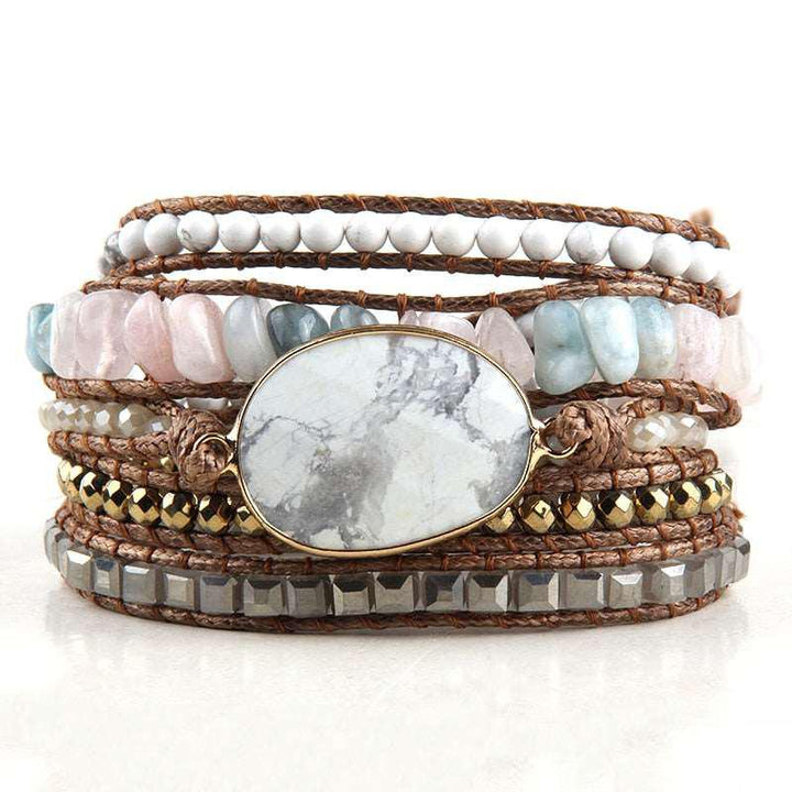 5 Strands Wrap Boho Bracelet with Mixed Natural Stones