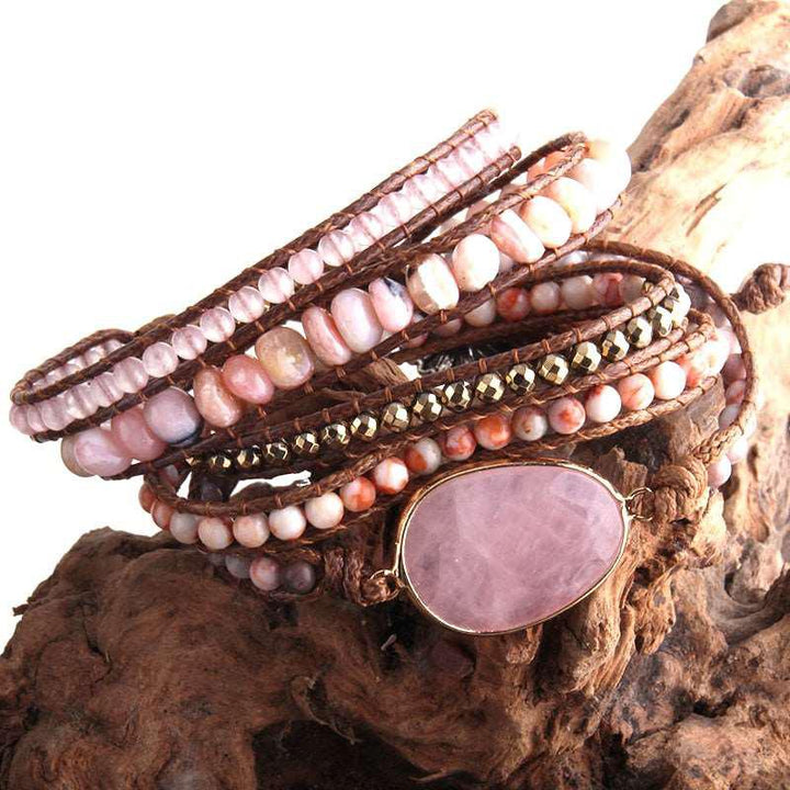 5 Strands Wrap Boho Bracelet with Mixed Natural Stones