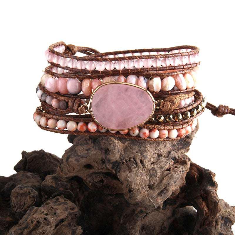 5 Strands Wrap Boho Bracelet with Mixed Natural Stones