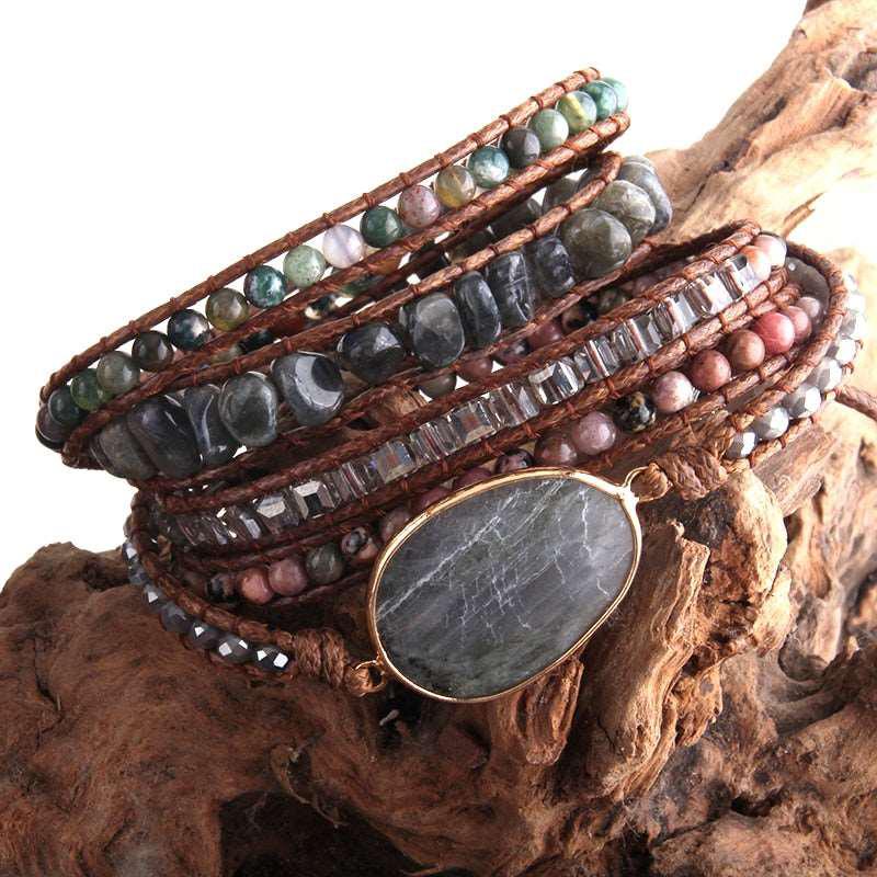 5 Strands Wrap Boho Bracelet with Mixed Natural Stones