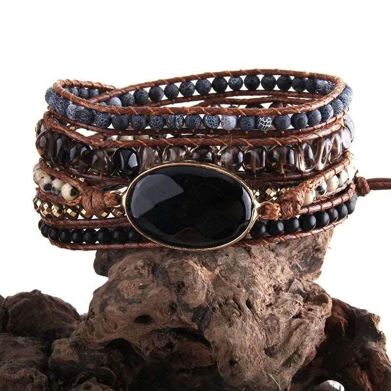 5 Strands Wrap Boho Bracelet with Mixed Natural Stones