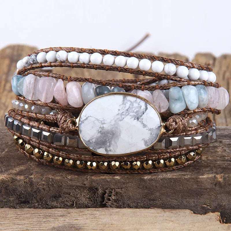 5 Strands Wrap Boho Bracelet with Mixed Natural Stones