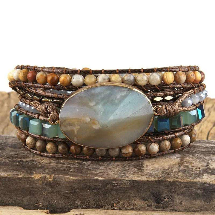 5 Strands Wrap Boho Bracelet with Mixed Natural Stones