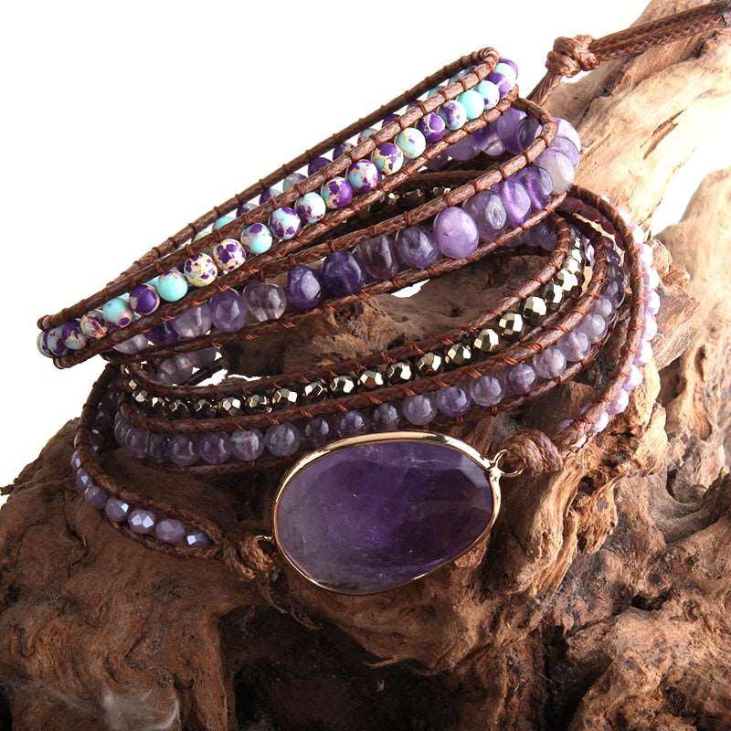 5 Strands Wrap Boho Bracelet with Mixed Natural Stones