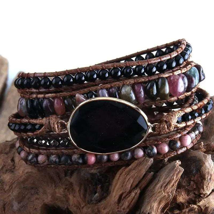 5 Strands Wrap Boho Bracelet with Mixed Natural Stones