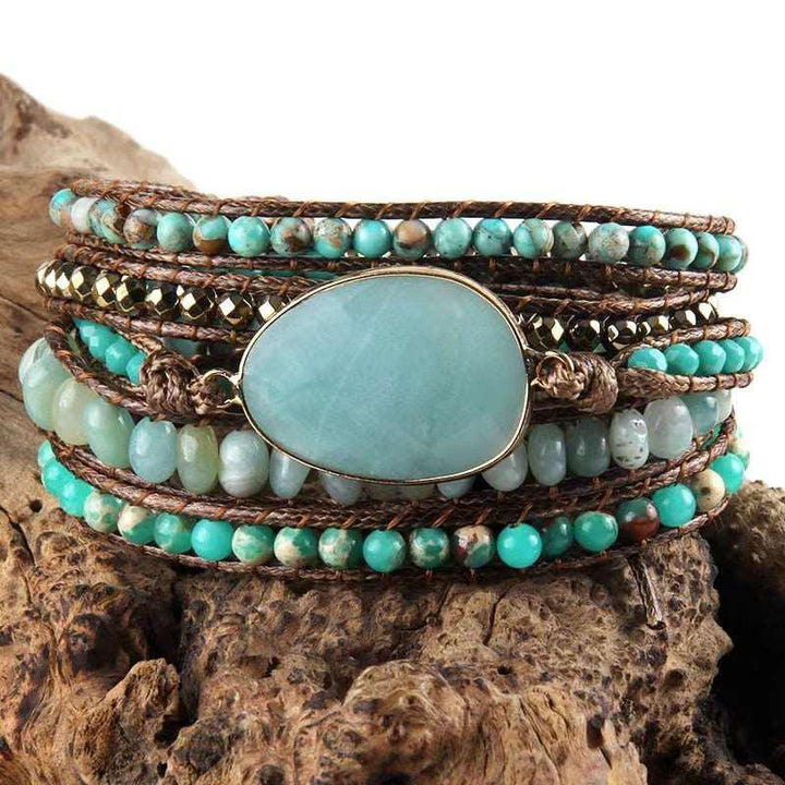 5 Strands Wrap Boho Bracelet with Mixed Natural Stones