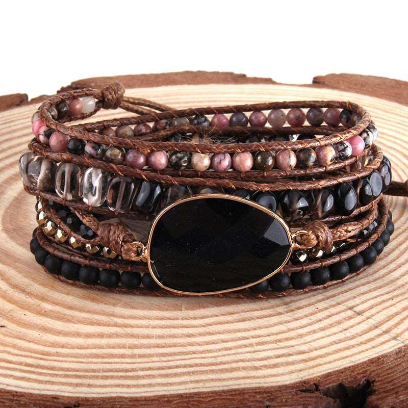 5 Strands Wrap Boho Bracelet with Mixed Natural Stones