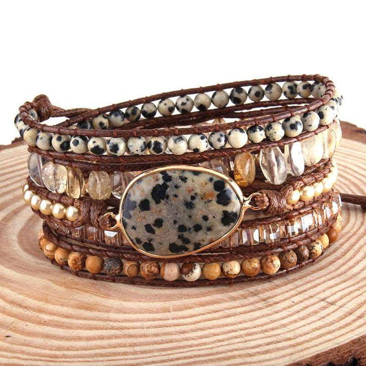 5 Strands Wrap Boho Bracelet with Mixed Natural Stones