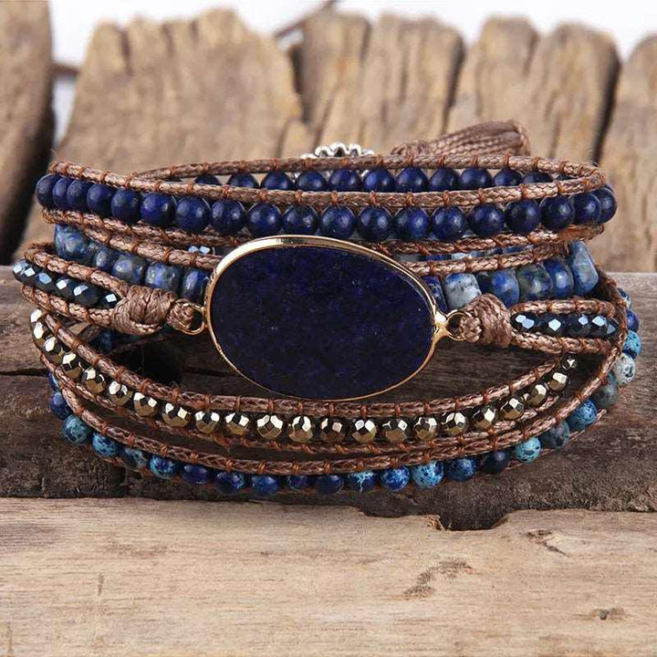 5 Strands Wrap Boho Bracelet with Mixed Natural Stones