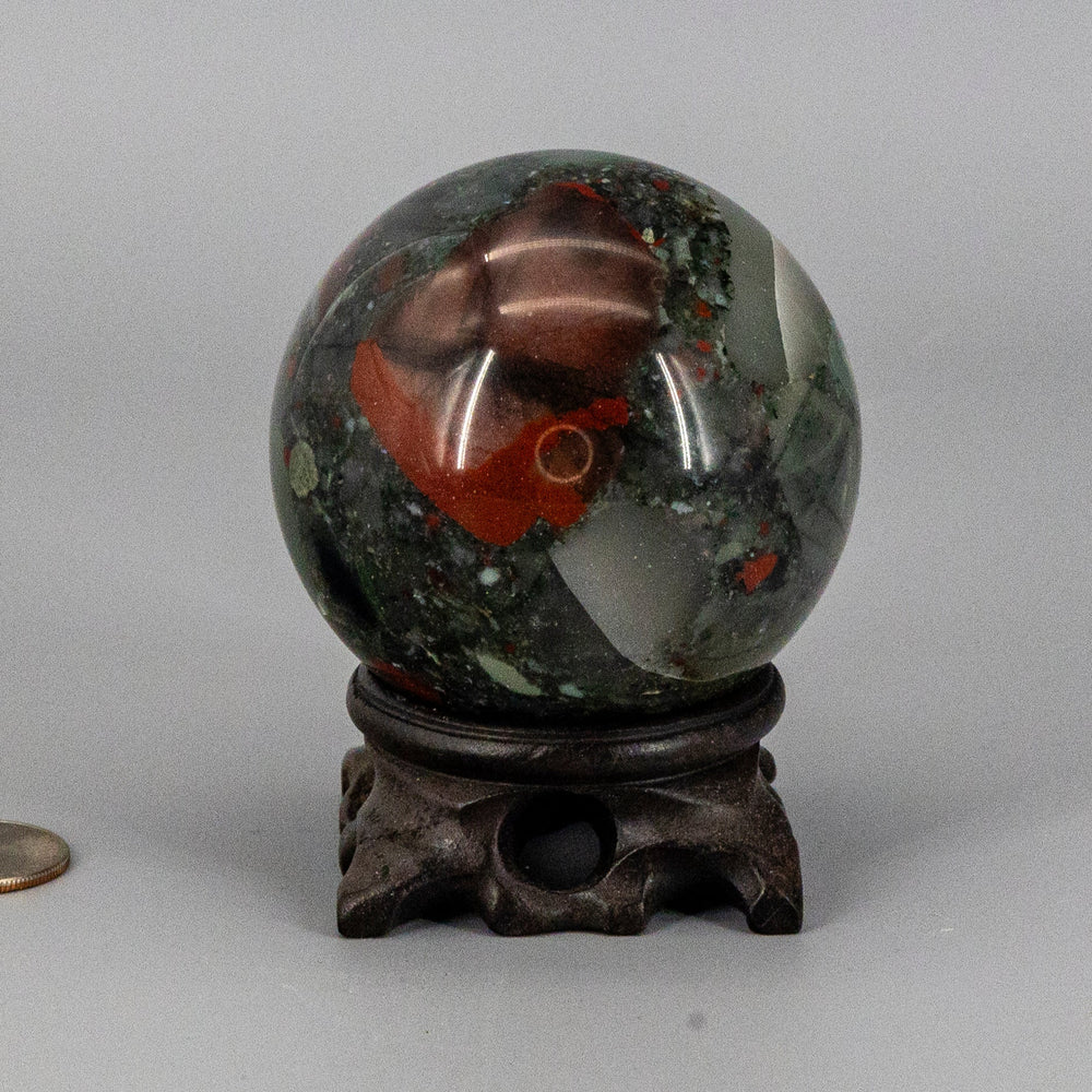 African Bloodstone Sphere w/t Stand 70mm-Spheres-Crystal Destiny-Bloodstone-494g - 70mm Diameter-Crystal Destiny