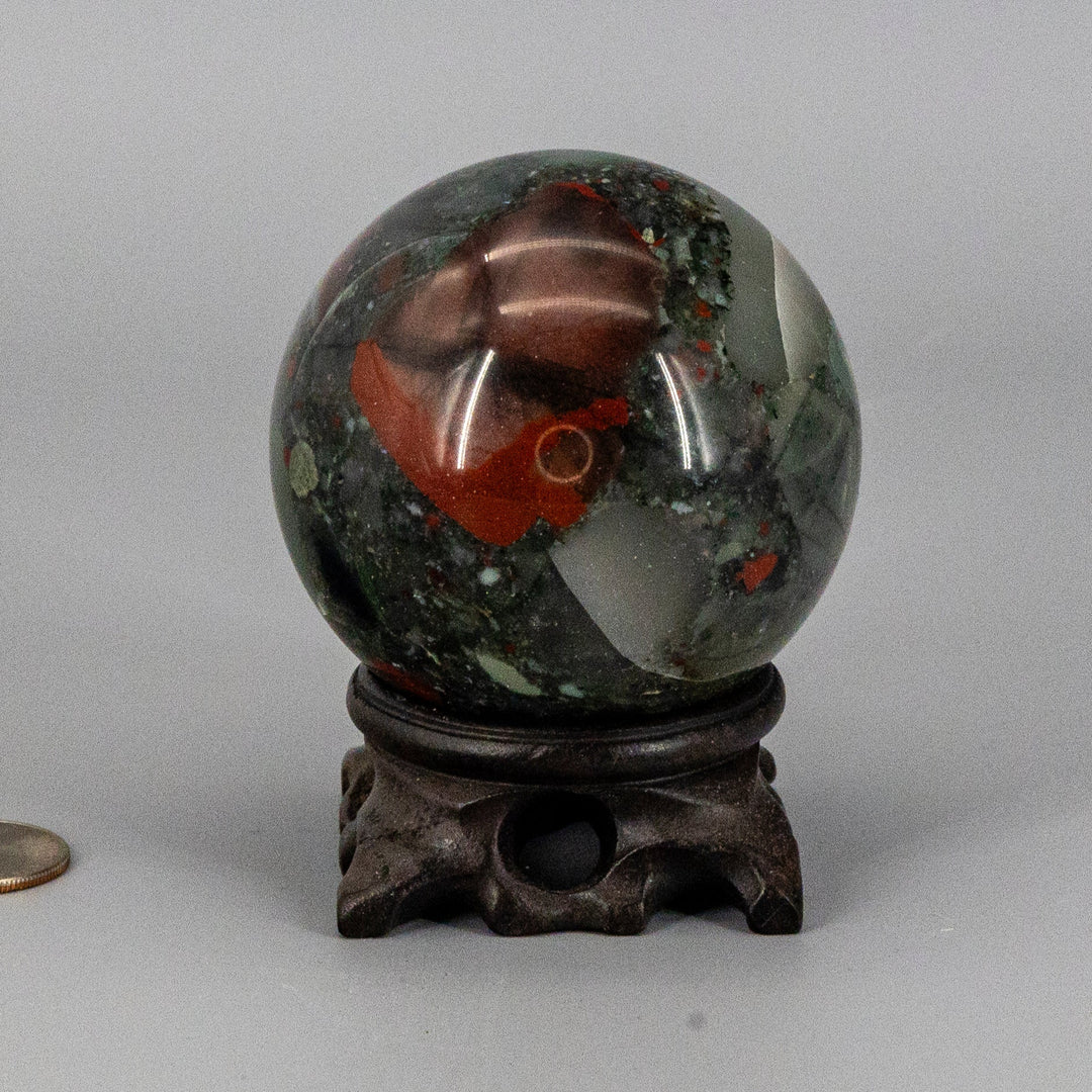 African Bloodstone Sphere w/t Stand 70mm-Spheres-Crystal Destiny-Bloodstone-494g - 70mm Diameter-Crystal Destiny