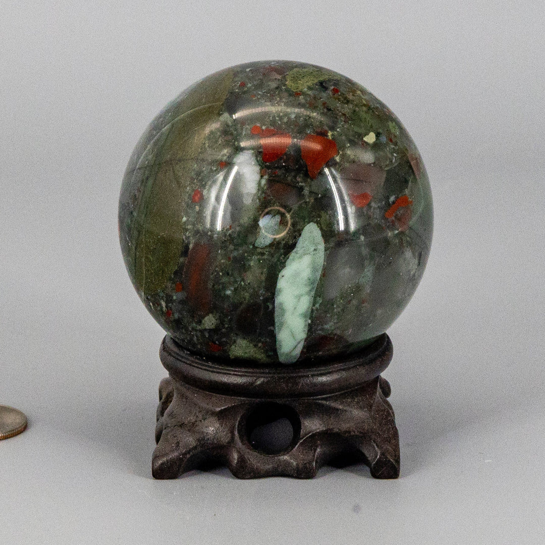 African Bloodstone Sphere w/t Stand 70mm-Spheres-Crystal Destiny-Bloodstone-494g - 70mm Diameter-Crystal Destiny