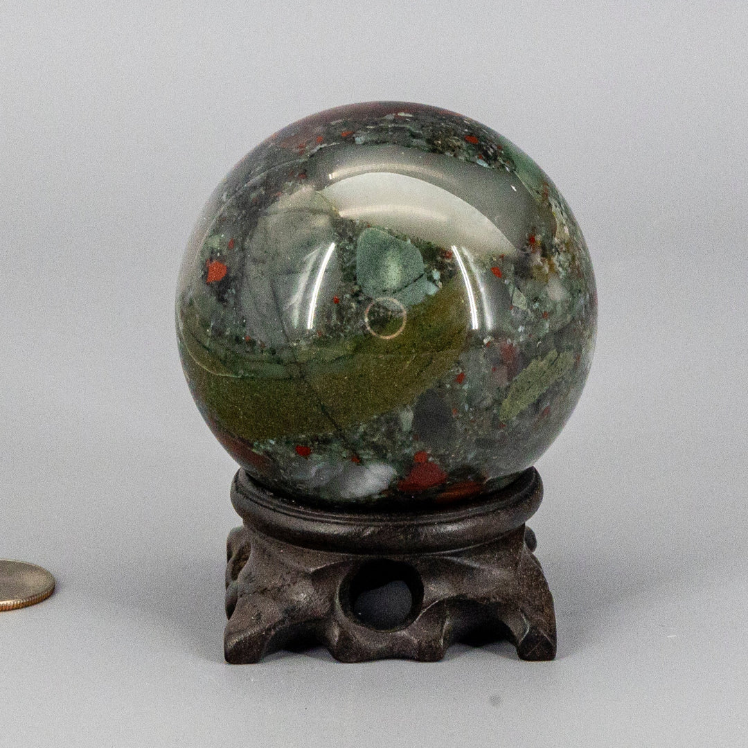 African Bloodstone Sphere w/t Stand 70mm-Spheres-Crystal Destiny-Bloodstone-494g - 70mm Diameter-Crystal Destiny
