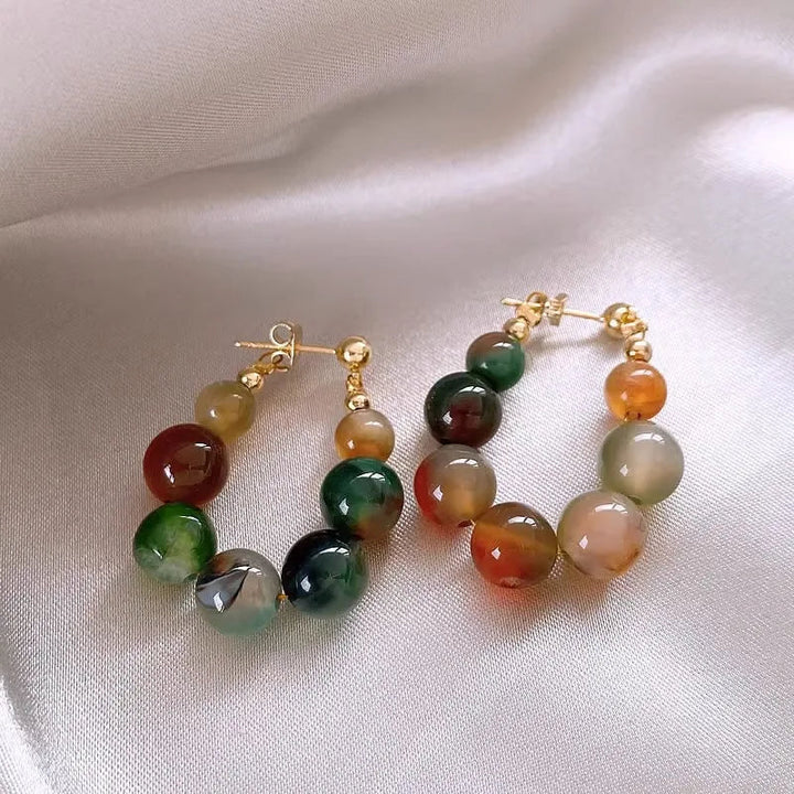 Agate Beaded Hoop Earrings